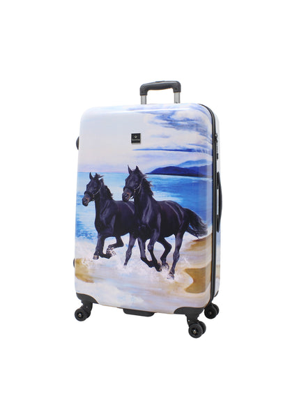 Saxoline Ensemble de valises rigides 3 pièces / Ensemble de valises de voyage / Ensemble de chariots - Imprimé cheval noir