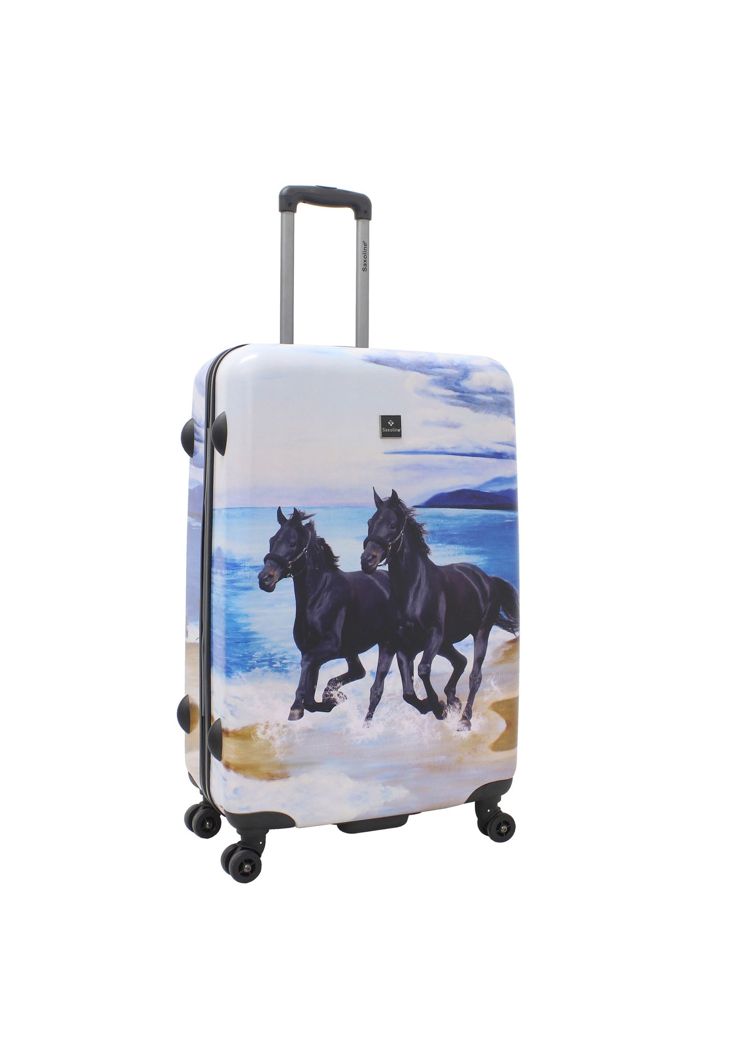 Saxoline Étui Rigide / Trolley / Valise de Voyage - 77 cm (Large) - Imprimé Cheval Noir