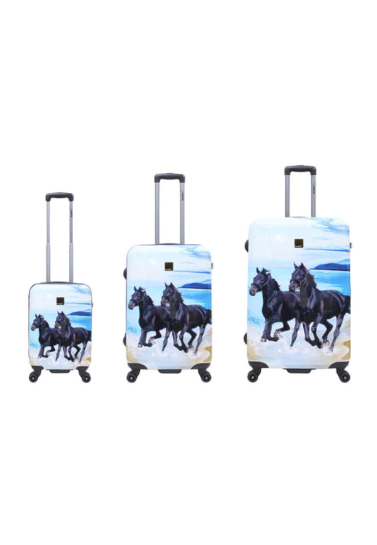 Saxoline Harde Kofferset 3-Delig / Reiskofferset / Trolleyset - Black Horse Print