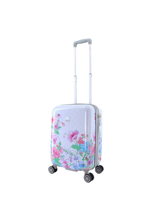 Valise rigide à main ELLE | Chariot | Valise de voyage 55x35x25 cm – Bouquet - Blanc