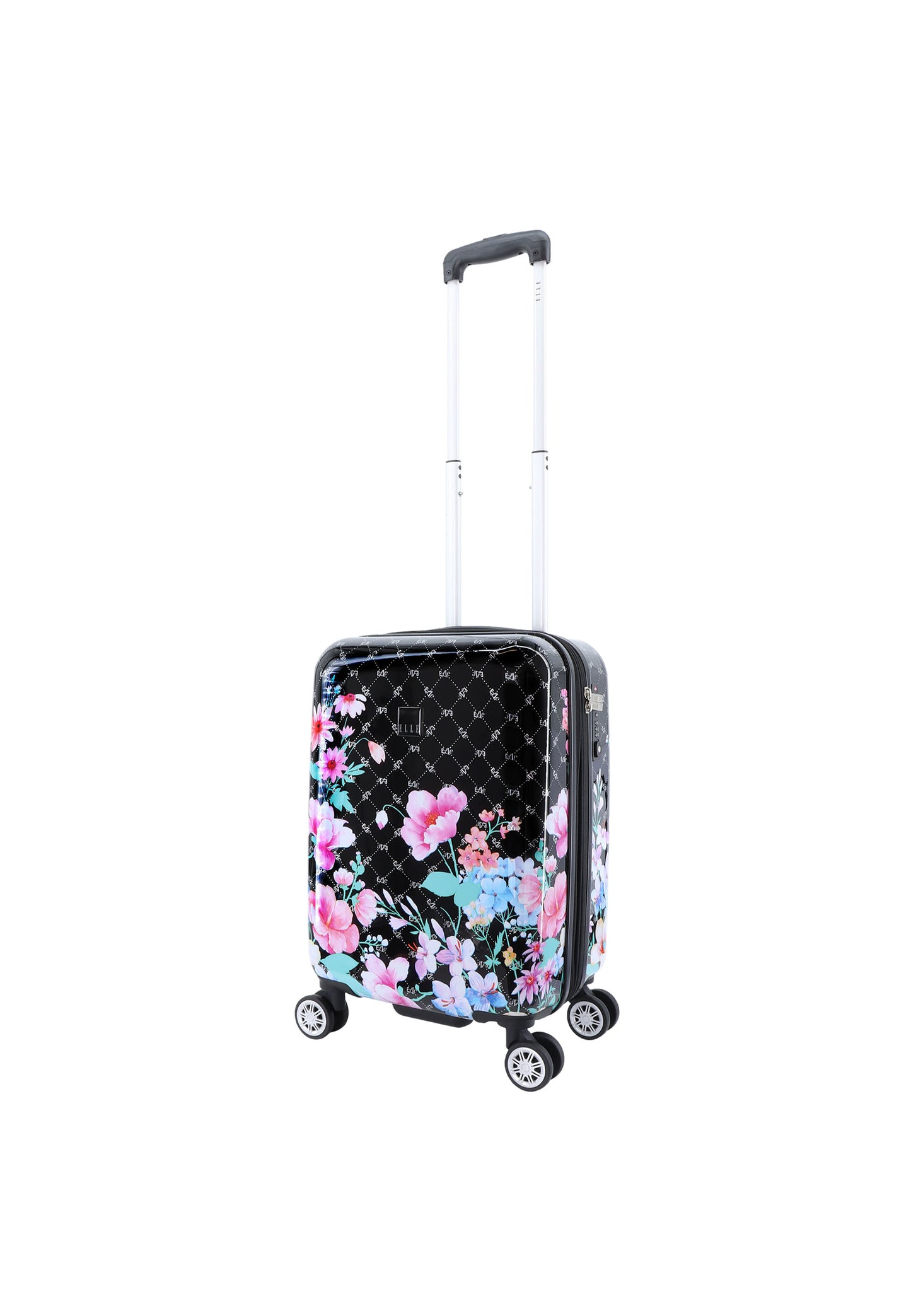 Valise rigide pour bagage à main ELLE / Trolley / Valise de voyage - 55x35x25 cm - Bouquet - Noir