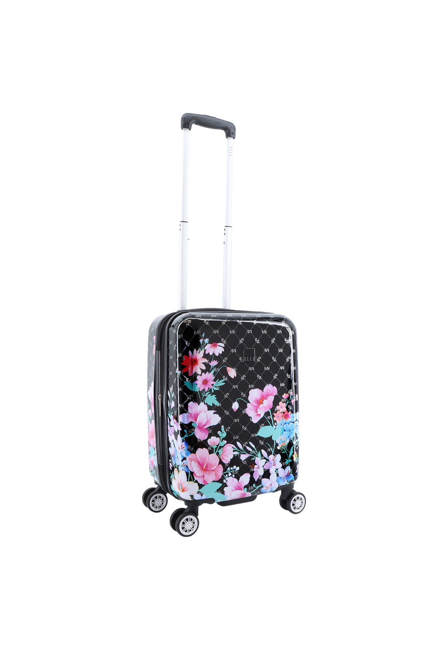 Valise rigide pour bagage à main ELLE / Trolley / Valise de voyage - 55x35x25 cm - Bouquet - Noir