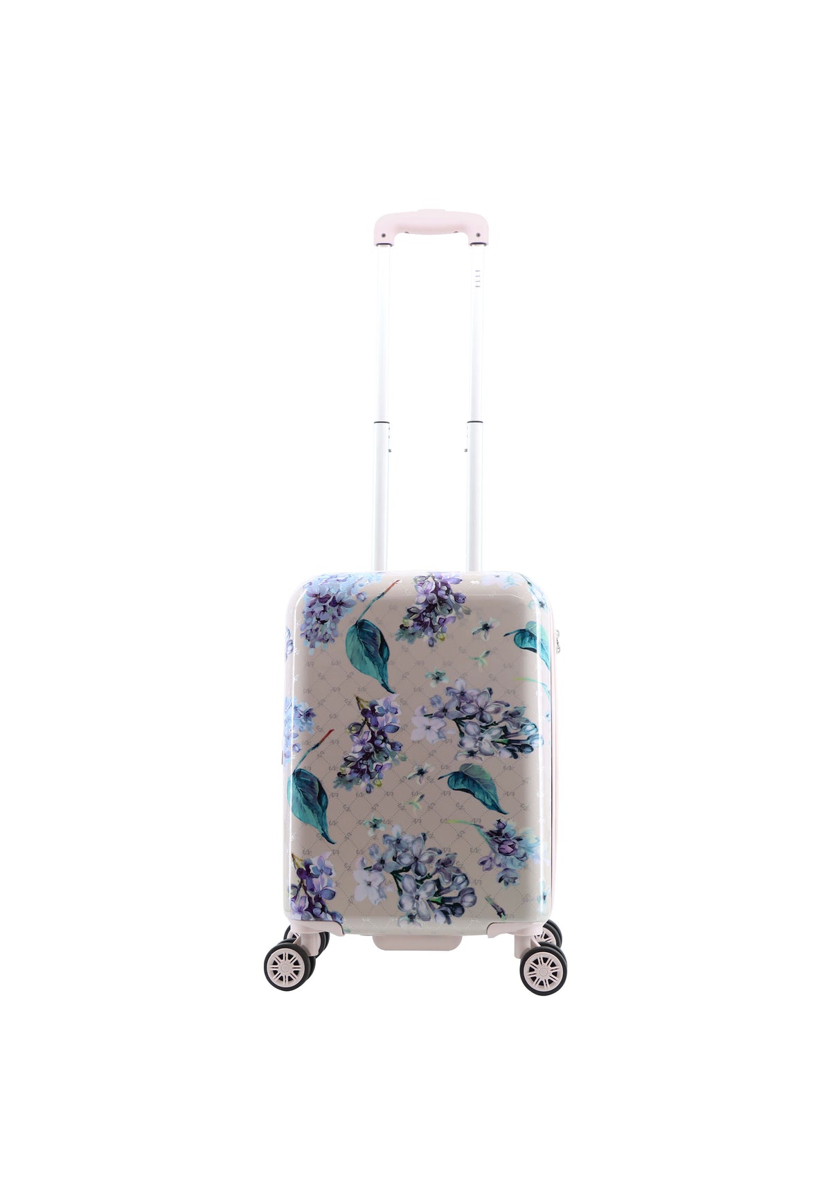 ELLE Floret harde handbagagekoffer in lila met bloemenprint, handbagageformaat, vooraanzicht