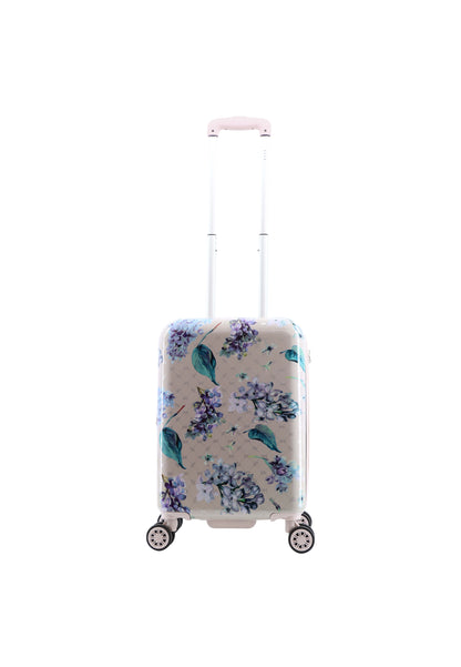 ELLE Floret harde handbagagekoffer in lila met bloemenprint, handbagageformaat, vooraanzicht