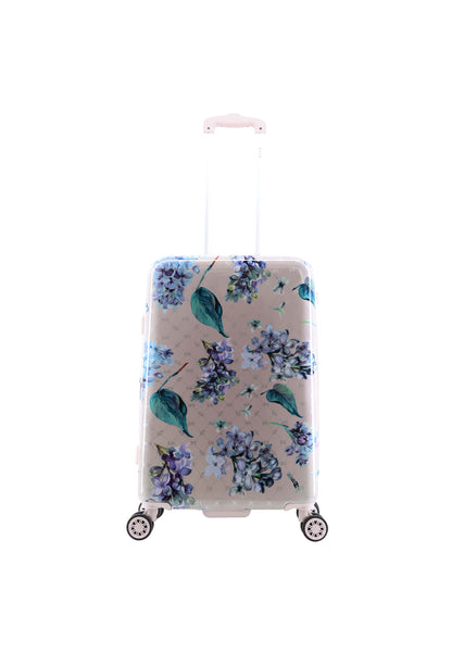 ELLE Floret harde reiskoffer in lila met bloemenprint, middelgroot formaat, vooraanzicht