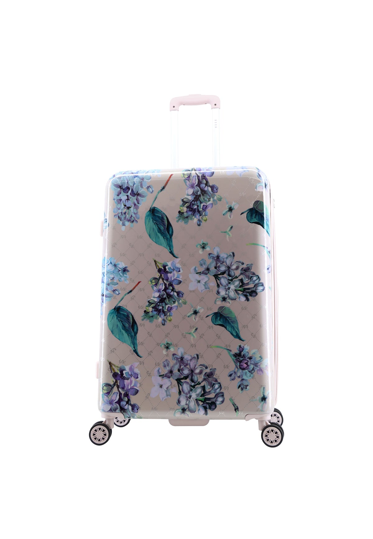 ELLE Floret harde reiskoffer in lila met bloemenprint, groot formaat, vooraanzicht