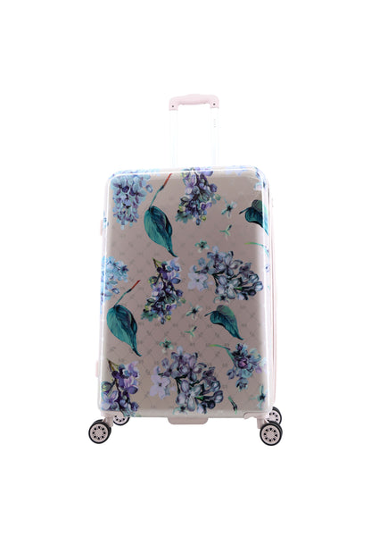 ELLE Floret harde reiskoffer in lila met bloemenprint, groot formaat, vooraanzicht