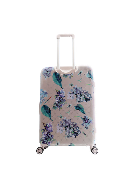 ELLE Floret harde reiskoffer in lila met bloemenprint, groot formaat, achteraanzicht