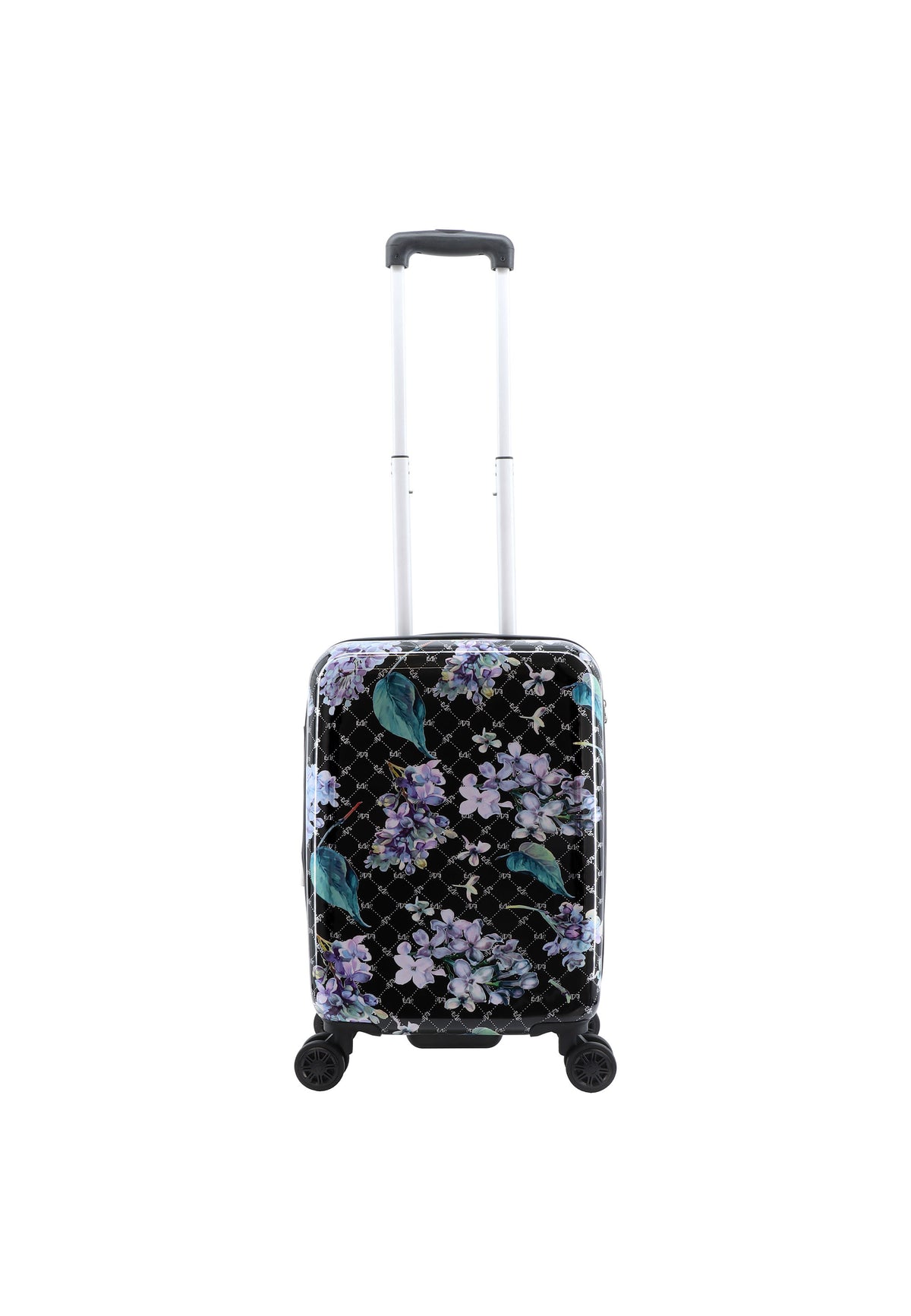 ELLE Floret harde handbagagekoffer in zwart met bloemenprint, handbagageformaat, vooraanzicht