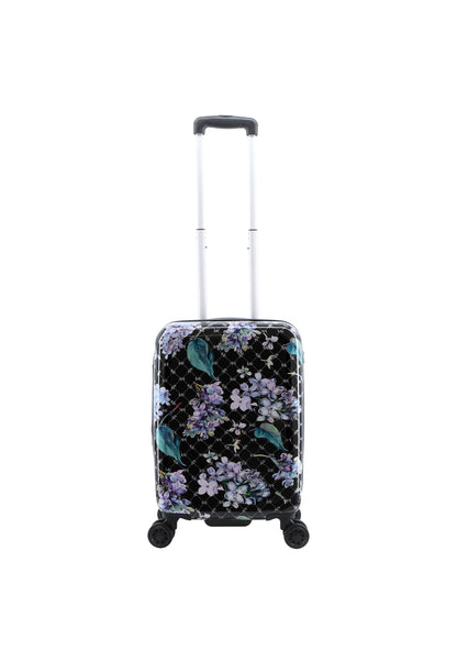 ELLE Floret harde handbagagekoffer in zwart met bloemenprint, handbagageformaat, vooraanzicht