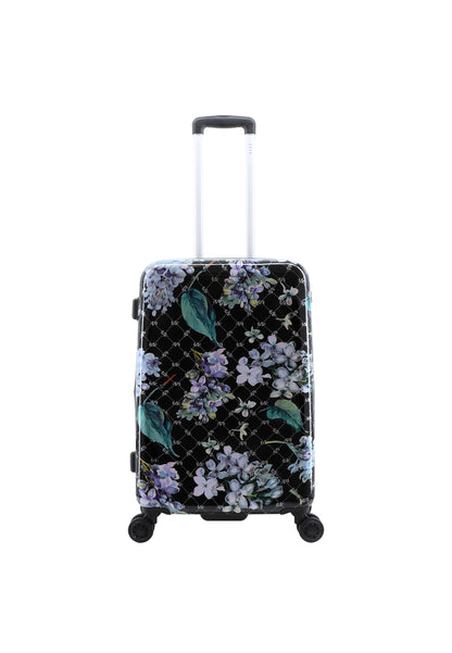 ELLE Floret harde reiskoffer in zwart met bloemenprint, middelgroot formaat, vooraanzicht