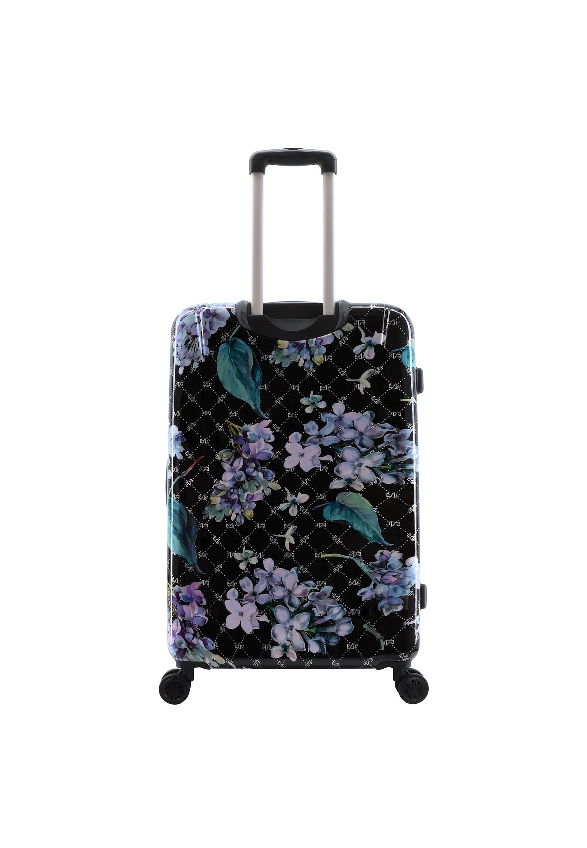 ELLE Floret harde reiskoffer in zwart met bloemenprint, groot formaat, achteraanzicht