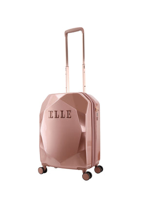 ELLE Diamond harde handbagagekoffer in roségoud, schuin vooraanzicht