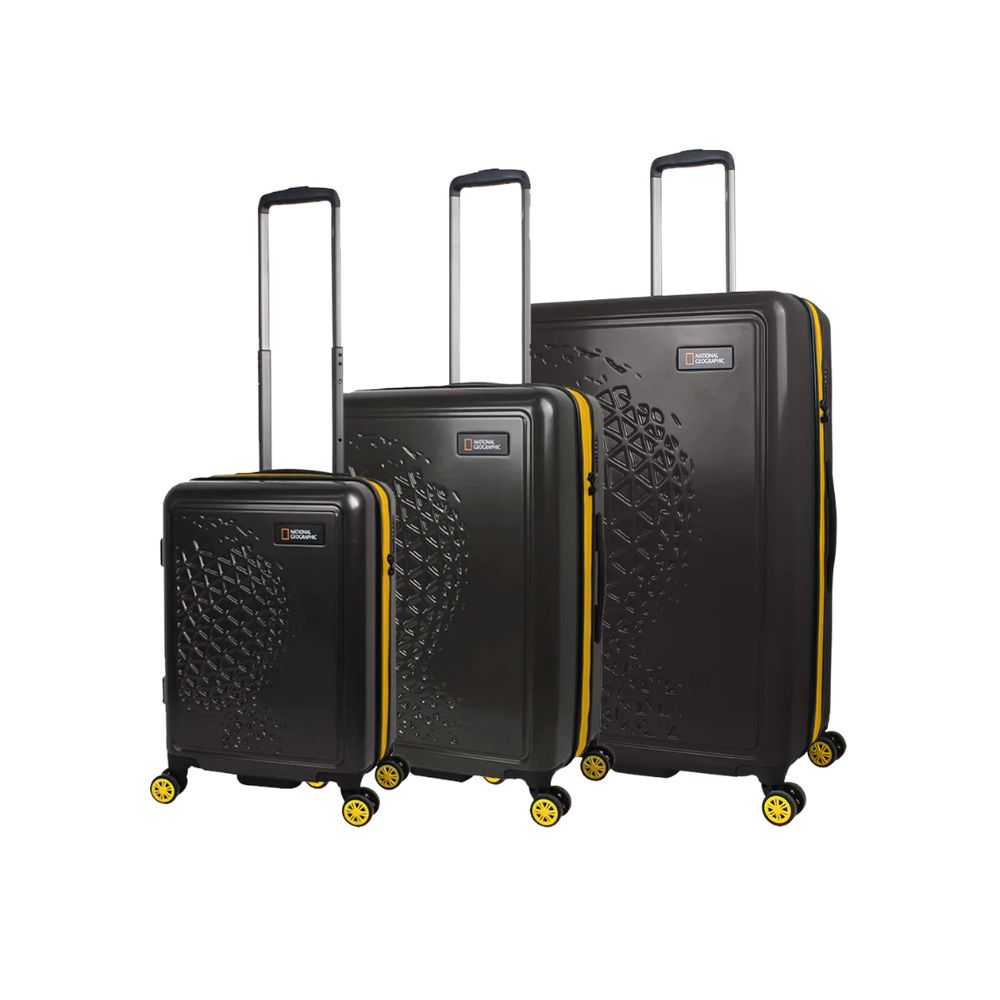 Ensemble de valises rigides National Geographic 3 pièces/ensemble de valises de voyage/ensemble de chariots - Globe - Noir