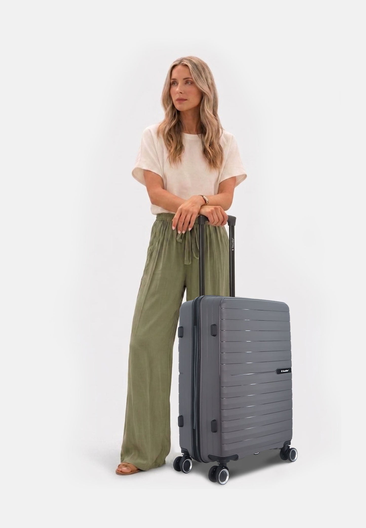 Saxoline - Fiesta | Valise rigide / Valise de voyage - 60 L - Moyenne - Gris