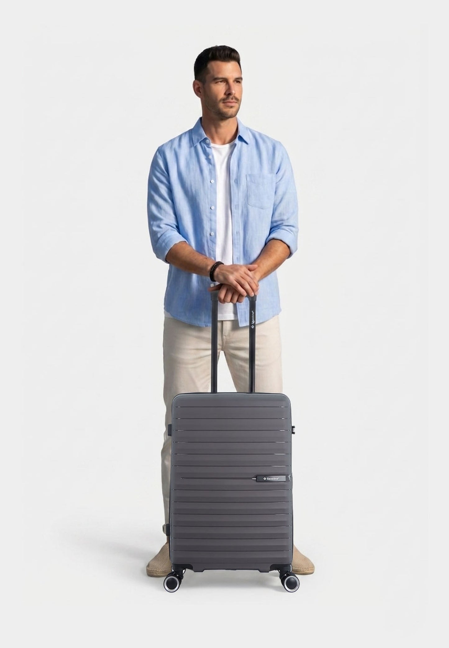 Saxoline - Fiesta | Valise rigide / Valise de voyage - 60 L - Moyenne - Gris