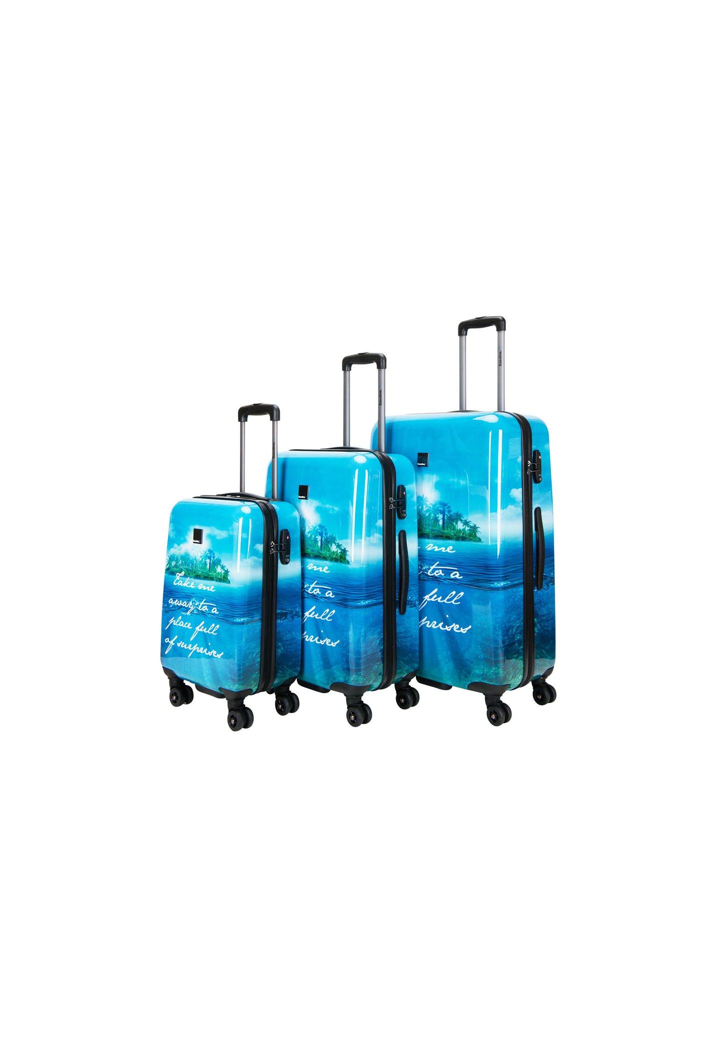 Saxoline Blue Harde Kofferset 3-Delig / Reiskofferset / Trolleyset - Island Print