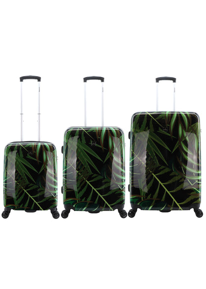 Saxoline Ensemble de valises rigides 3 pièces / Ensemble de valises de voyage / Ensemble de chariots - Imprimé feuilles de palmier