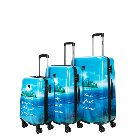 Saxoline Blue Harde Kofferset 3-Delig / Reiskofferset / Trolleyset - Island Print