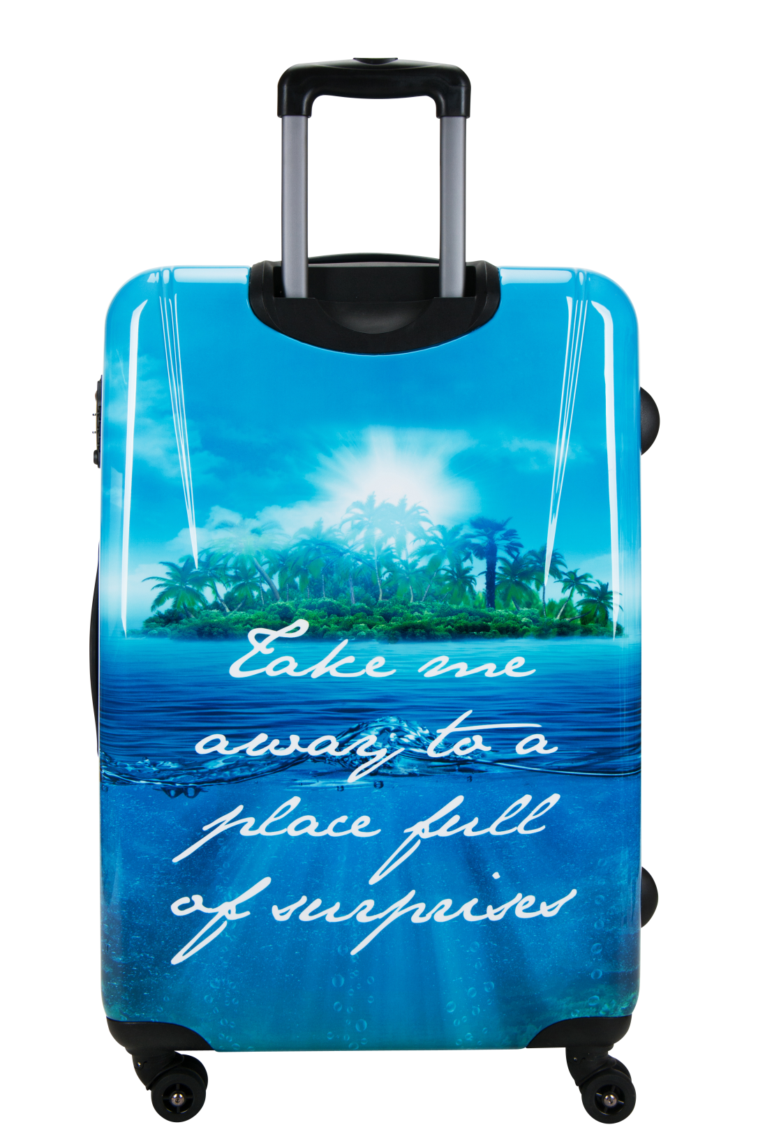 Saxoline Blue - Achterkant Island Print hard reiskoffer | luggage4u.be