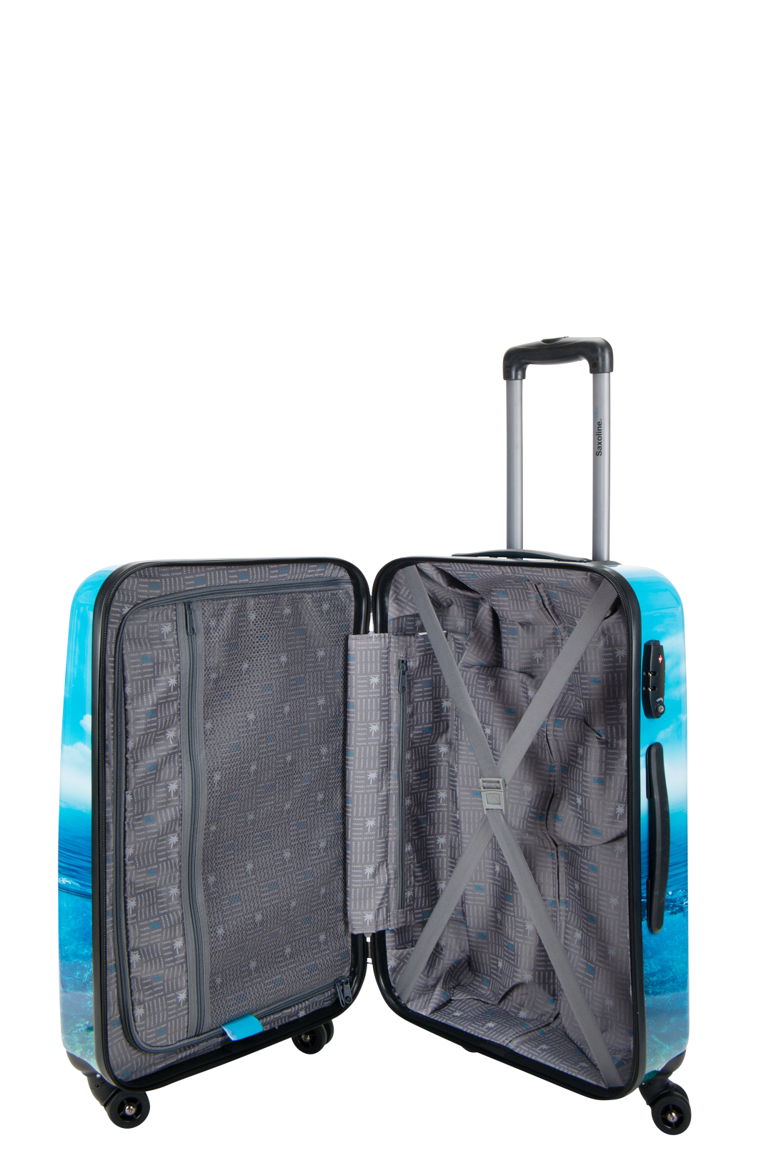Saxoline Blue - Binnenkant Island Print hard reiskoffer | luggage4u.be