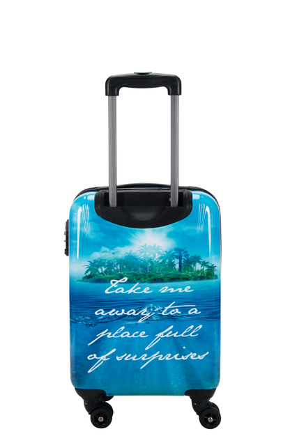 Saxoline Blue S - Achterkant Island Print hard reiskoffer | luggage4u.be