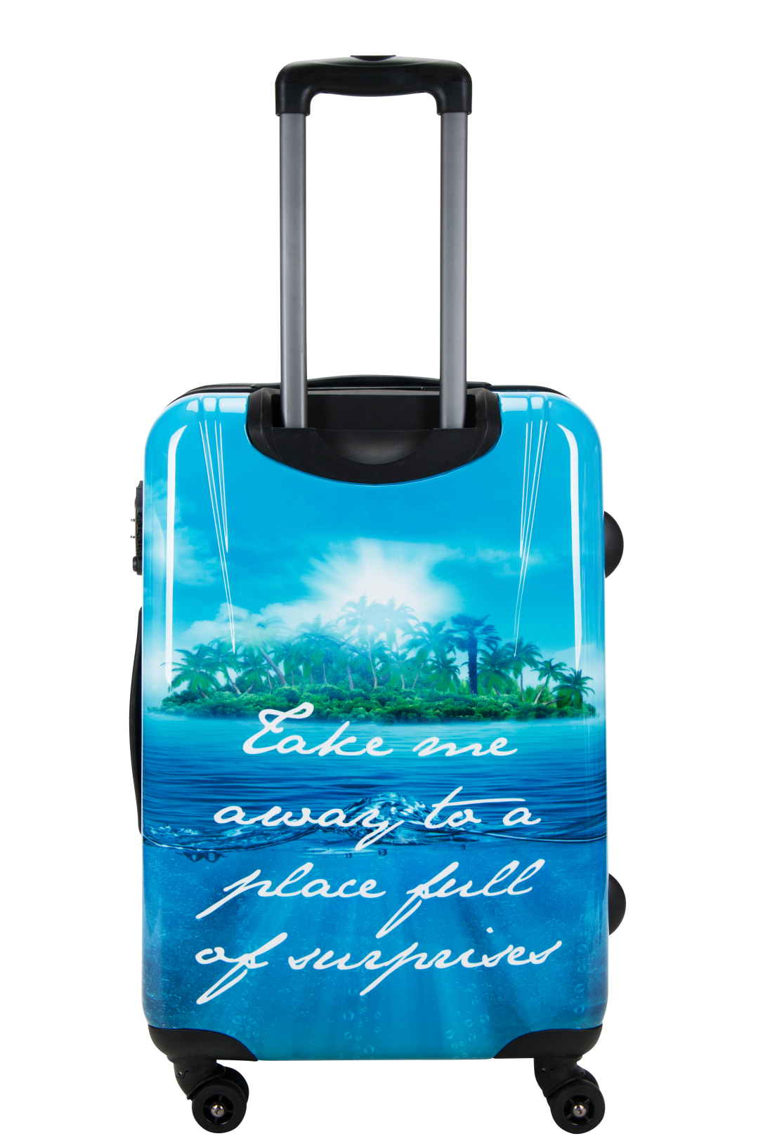 Saxoline Blue M - Achterkant Island Print hard reiskoffer | luggage4u.be