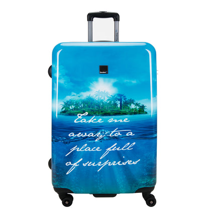Saxoline Blue L - Voorkant Island Print hard reiskoffer | luggage4u.be