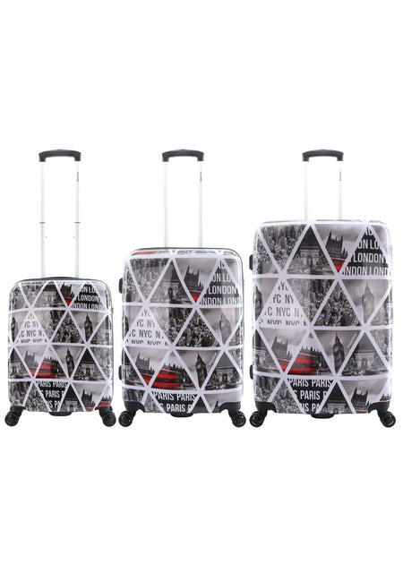 Saxoline Harde Kofferset 3-Delig / Reiskofferset / Trolleyset - Cities Print