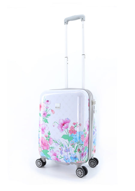 ELLE Handbagage Harde Koffer / Trolley / Reiskoffer - 55x35x25 cm – Bouquet - Wit