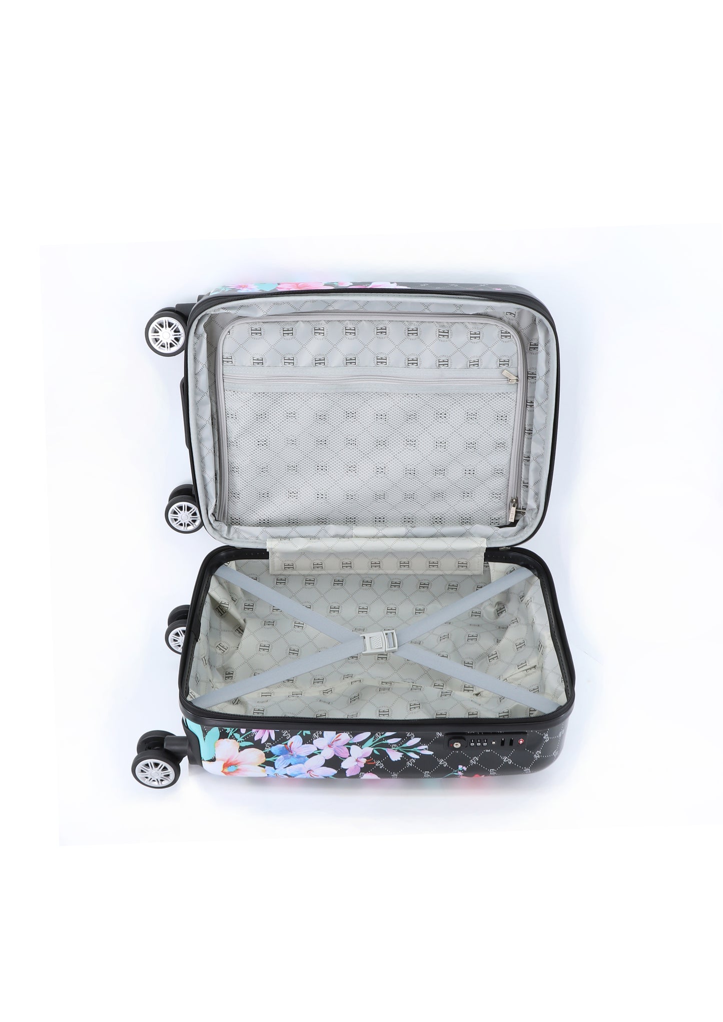 Valise rigide pour bagage à main ELLE / Trolley / Valise de voyage - 55x35x25 cm - Bouquet - Noir