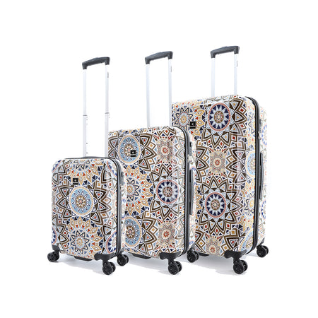 Saxoline Blue Hard Suitcase Set 3-Piece / Travel Valise Set / Trolley Set - Mosaic Culture Print