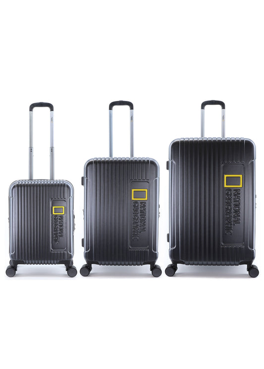 Ensemble de valises rigides National Geographic 3 pièces / ensemble de valises de voyage / ensemble de chariots - Canyon - noir métallique