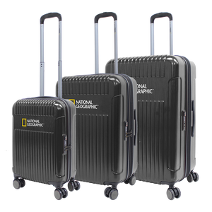 National Geographic Harde Kofferset 3-Delig / Reiskofferset / Trolleyset - Transit -Zwart