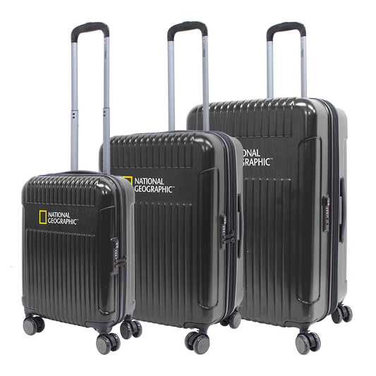 National Geographic Harde Kofferset 3-Delig / Reiskofferset / Trolleyset - Transit -Zwart