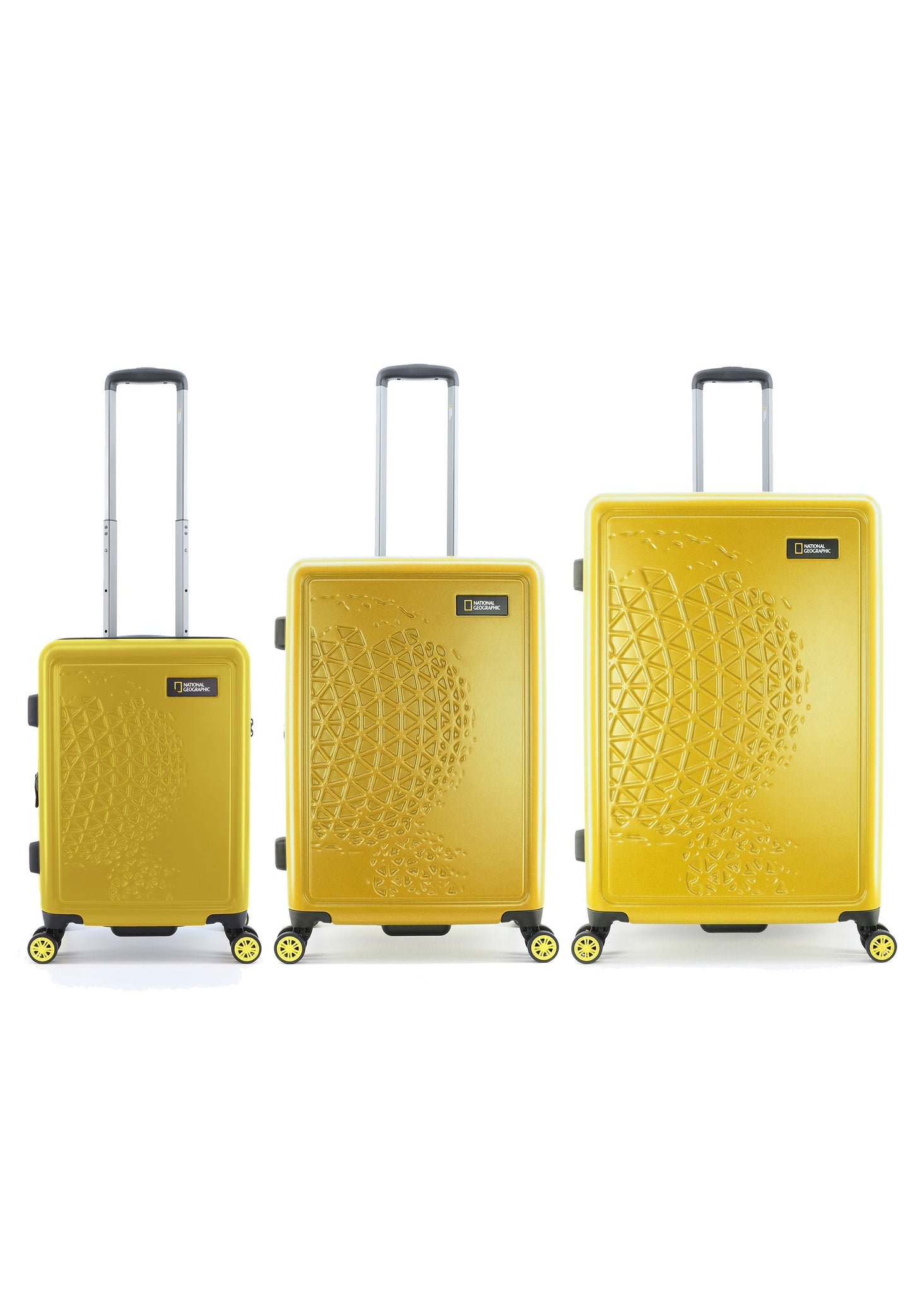 National Geographic Harde Kofferset 3-Delig / Reiskofferset / Trolleyset - Globe - Geel