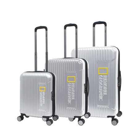 National Geographic Harde Kofferset 3-Delig / Reiskofferset / Trolleyset - Canyon - Zilver