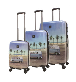 Volkswagen Bedrukt Kofferset 3 Delig - Reiskoffer Set - Harde Kofferset - Trolleyset - Roadtrip Print