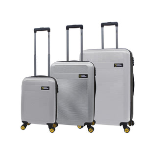 National Geographic Harde Kofferset 3-Delig / Reiskofferset / Trolleyset - Aerodrome - Zilver