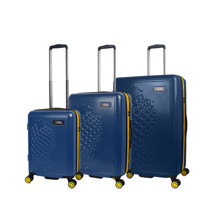 National Geographic Harde Kofferset 3-Delig / Reiskofferset / Trolleyset - Globe - Blauw