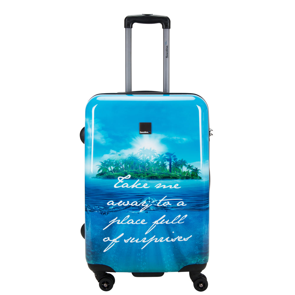 Saxoline Blue M - Voorkant Island Print hard reiskoffer | luggage4u.be
